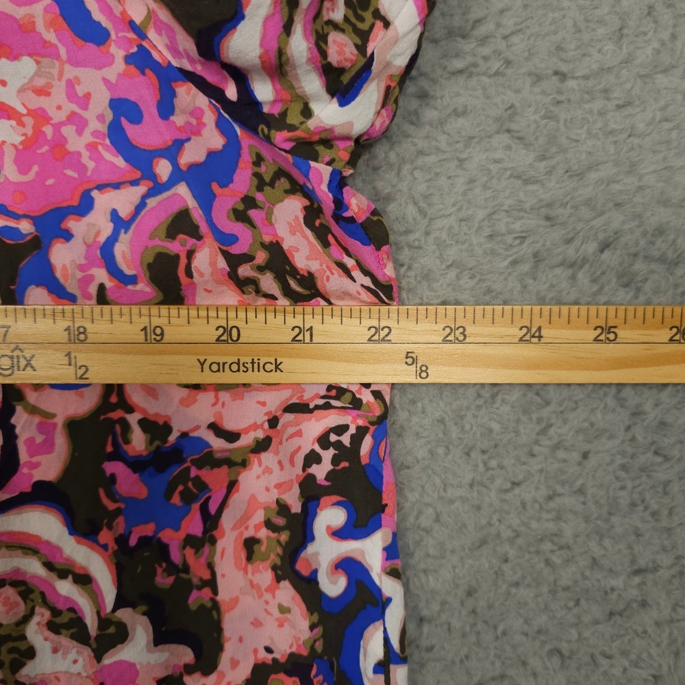Talbots Shirt Womens XLP Petite Pink Blue Floral Ruffle Trim Keyhole Neck Blouse - Picture 5 of 10